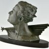 Art Deco bronzen sculptuur buste piloot Jean Mermoz