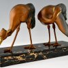 Art Deco bronze sculpture of two crane birds