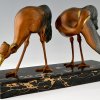 Art Deco bronzen sculptuur van twee kraanvogels