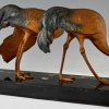 Art Deco bronzen sculptuur van twee kraanvogels