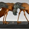 Sculpture en bronze Art Déco de deux oiseaux grues