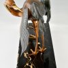 Art Deco bronzen sculptuur van twee kraanvogels