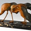 Art Déco Bronzeskulptur von zwei Kranichvögeln