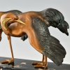 Art Deco bronzen sculptuur van twee kraanvogels