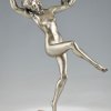 Sculpture en bronze Art Déco danseuse nue aux oiseaux