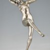 Art Deco bronze sculpture of dancing nude with birds.