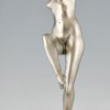 Art Deco bronze sculpture of dancing nude with birds.