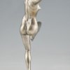 Art Deco bronze sculpture of dancing nude with birds.