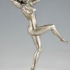 Art Deco bronze sculpture of dancing nude with birds.