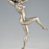 Sculpture en bronze Art Déco danseuse nue aux oiseaux