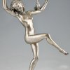 Art Deco bronze sculpture of dancing nude with birds.