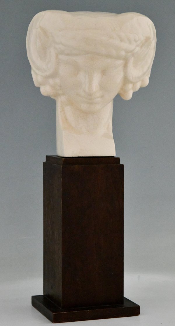 Art Deco ceramic craquelé bust of a faun.