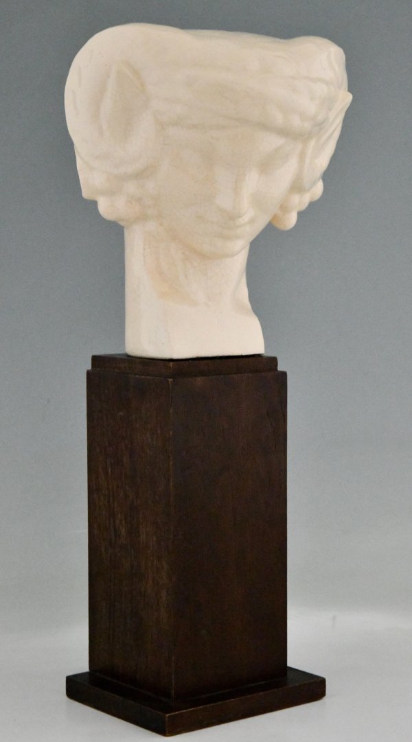 Art Deco keramiek craquelé buste van een faun