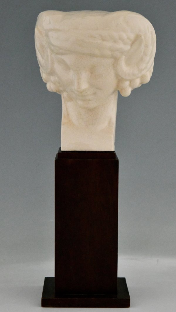 Art Deco keramiek craquelé buste van een faun