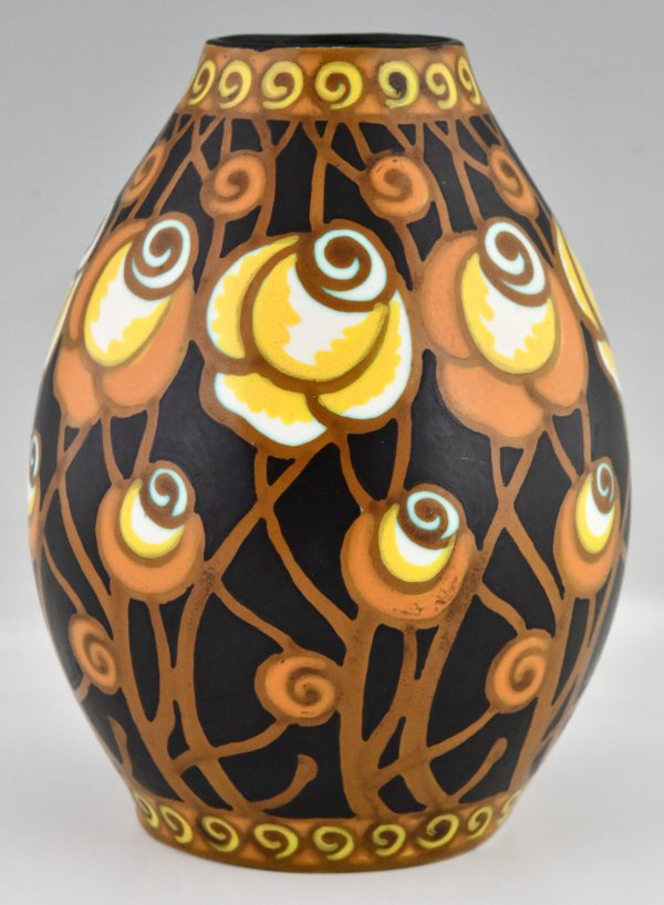 Art Deco ceramic vase with stylized flowers