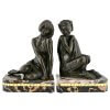 Art Deco bronzen boekensteunen sater faun en nimf