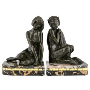 Art Deco faun and nymph bookends Le Faguays - 1