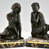 Art Deco faun and nymph bookends Le Faguays -