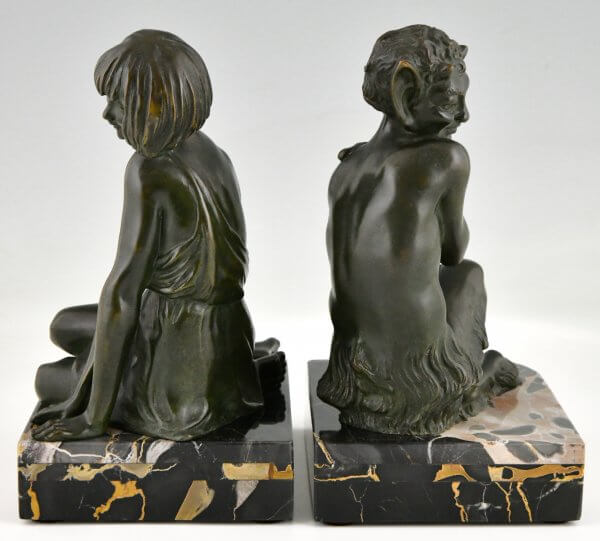 Art Deco bronze bookends nymph and faun