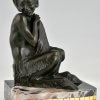 Art Deco bronzen boekensteunen sater faun en nimf