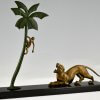 Art Deco bronze sculpture panther and monkey