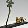 Art Deco bronzen sculptuur panter en aap