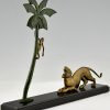 Art Deco bronze sculpture panther and monkey