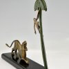 Art Deco bronze sculpture panther and monkey