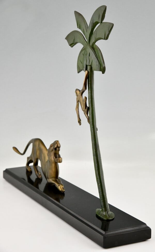 Art Deco bronze sculpture panther and monkey