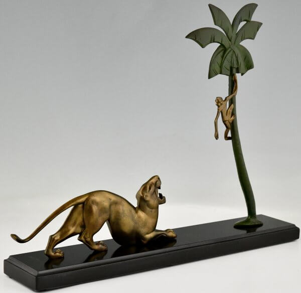 Art Deco bronze sculpture panther and monkey