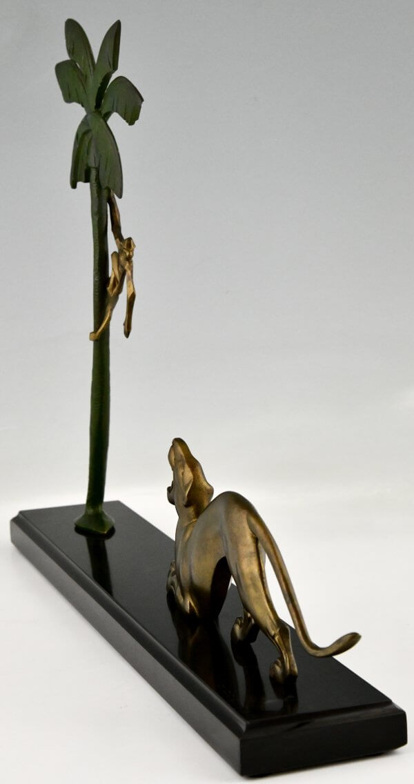 Art Deco bronzen sculptuur panter en aap
