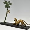 Art Deco bronzen sculptuur panter en aap