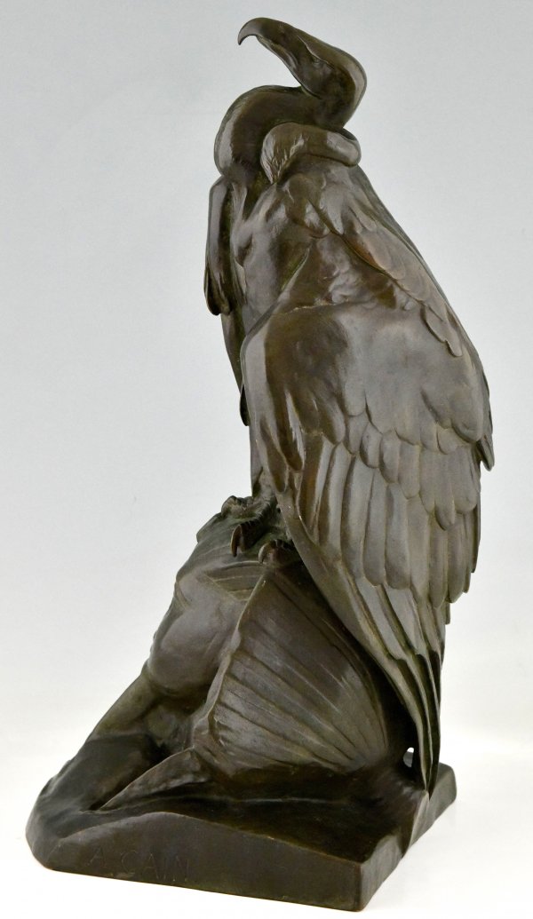 Antique bronze sculpture of a vulture on a sphinx