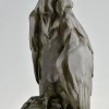 Antique bronze sculpture of a vulture on a sphinx