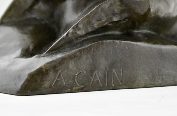 Antique bronze sculpture of a vulture on a sphinx