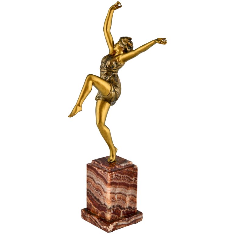 Art Deco bronze sculpture of a dancer Bacchanale. Deconamic