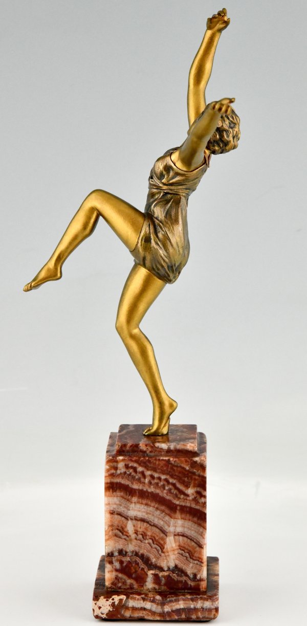 Art Deco bronzen sculptuur van een danseres Bacchanale