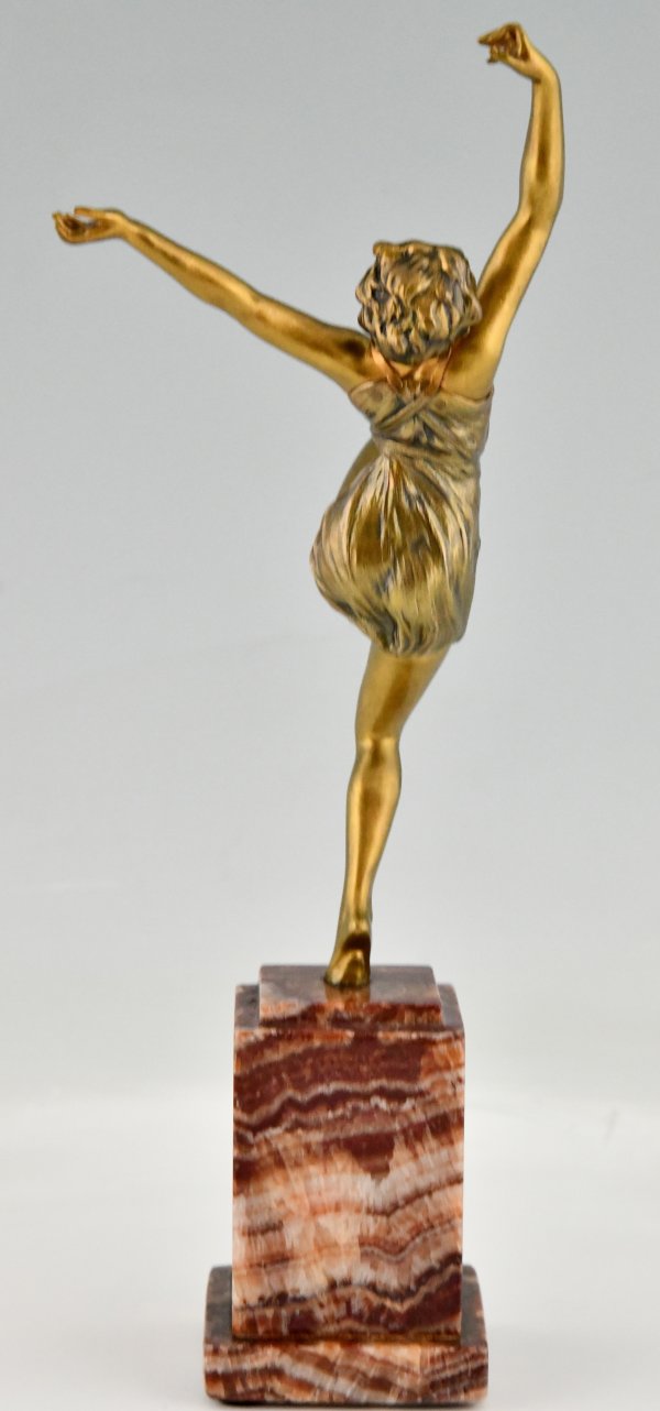 Art Deco bronzen sculptuur van een danseres Bacchanale