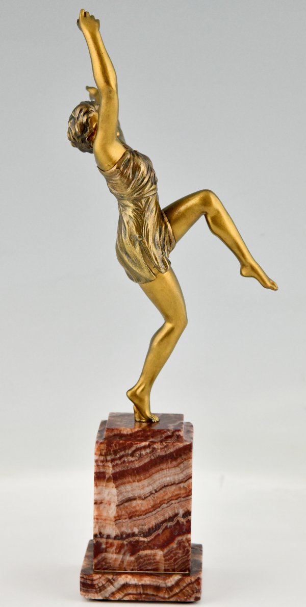 Art Deco bronzen sculptuur van een danseres Bacchanale