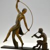 Art Deco bronzen sculptuur Thyrse danseres met faun