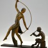 Art Deco bronze sculpture of a Thyrse dancer with faun