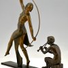 Art Deco bronze sculpture of a Thyrse dancer with faun