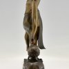 Art Deco bronze sculpture of a Thyrse dancer with faun