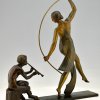 Art Deco bronze sculpture of a Thyrse dancer with faun