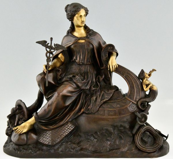 Sculpture en bronze antique Fortune, Allégorie du Commerce Maritime.