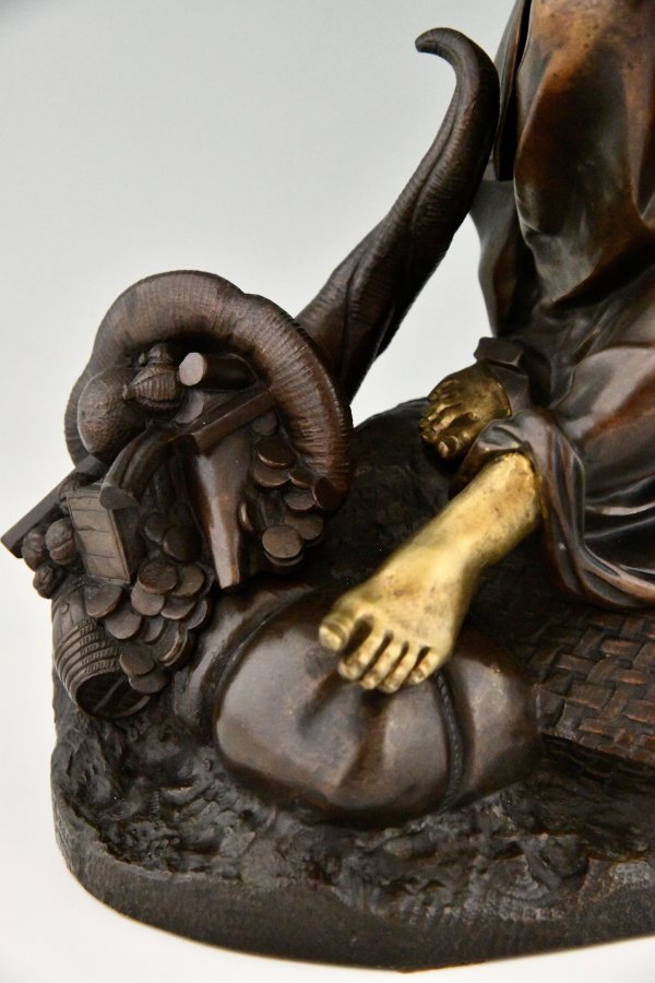 Antiek bronzen beeld vrouwe Fortuna, Allegorie van de zeehandel.