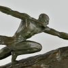 Art Deco Bronzen Sculptuur Atleet met Speer