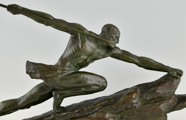 Art Deco bronze sculpture athlete with spear