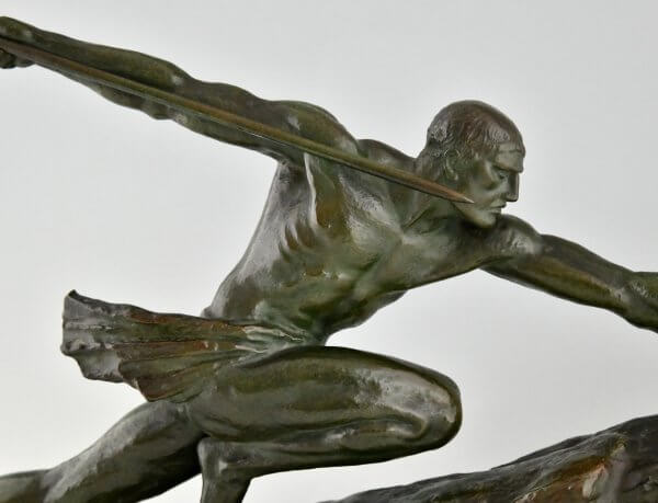 Art Deco Bronzen Sculptuur Atleet met Speer