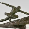 Art Deco Bronzen Sculptuur Atleet met Speer